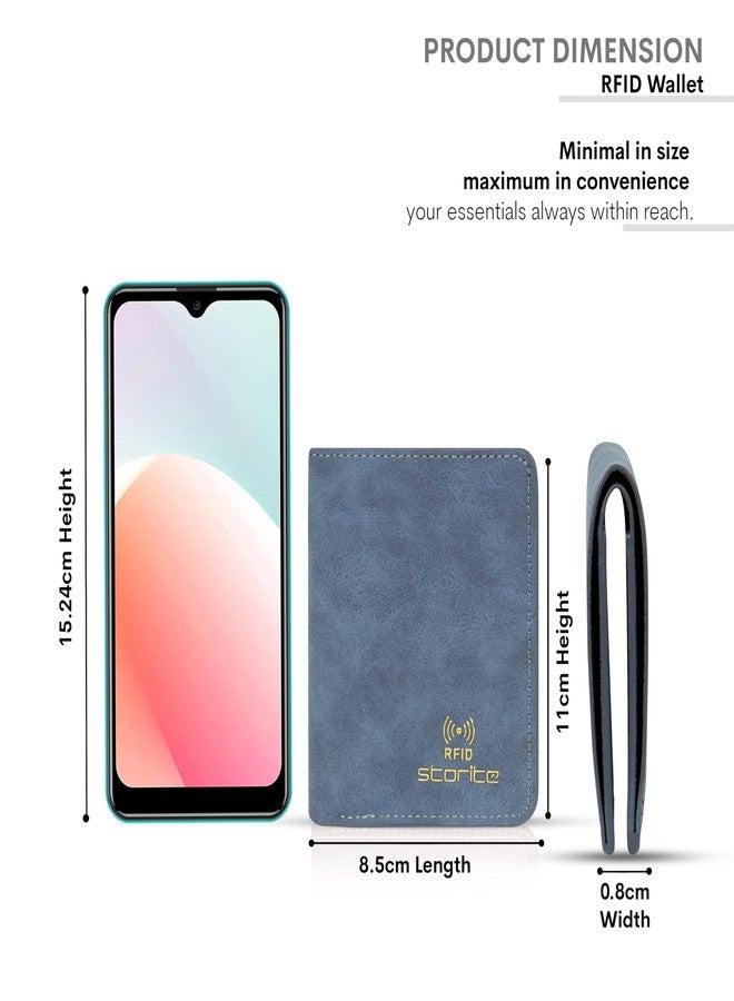 Storite Men's PU Leather RFID Protected Slim Bi-Fold Money Credit Card Holder Wallet Purse (Blue-11 x 8.5 x 0.8cm) - Image 2